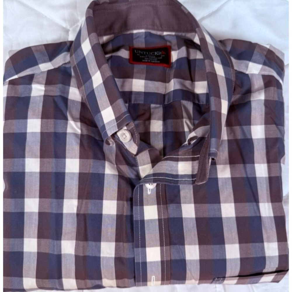 UNTUCKit Slim Fit Wrinkle Free Long Sleeve‎ Shirt Mens Large Button Up Checkered